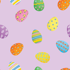 easter seamless pattern with painted eggs
