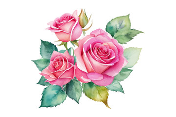 Fototapeta premium AI generated watercolor bouquet. watercolor flowers and leaves illustration for wedding, greetings, stationary, wallpapers, fashion, background. rose, blossom, olive, green leaves, Eucalyptus etc
