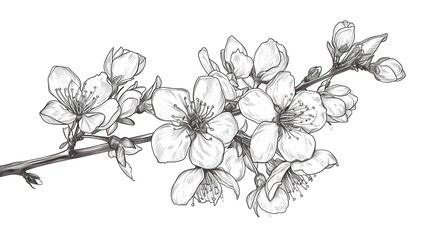 cherry blossom hand drawn botanical illustration, sketch for your design