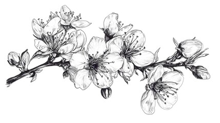 Sketch of cherry blossom branch. Hand drawn vector illustration.
