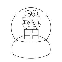 Snow globe with cute God Jesus Christ in gift box in black and white