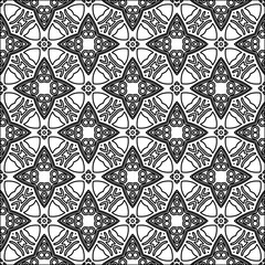 Black pattern on white wallpaper for web page, textures, card, poster, fabric, textile. Abstract background.Repeating background image.White texture. Lines form shapes.