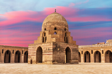 Ablution fountain in Ibn Tulun Mosque, popular place of visit of Cairo, wonderful sunset view, Egypt