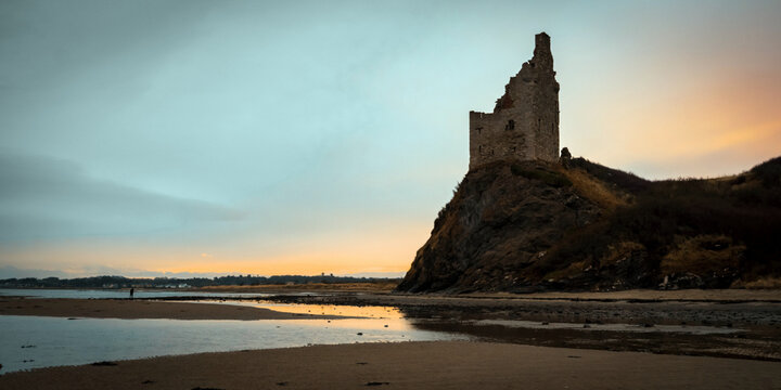 Sunrise, Greenan Castle ruin, Bute Way, Doonfoot, Alloway, South Ayrshire, Scotland,UK