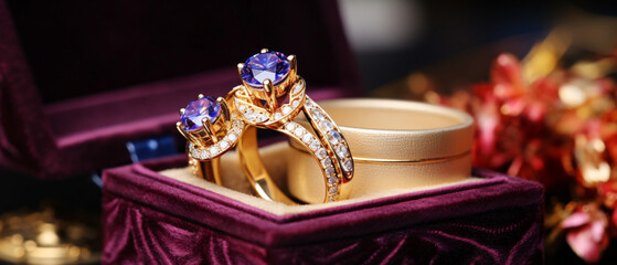 Fototapeta na wymiar Gold stylish ring with beautiful stones