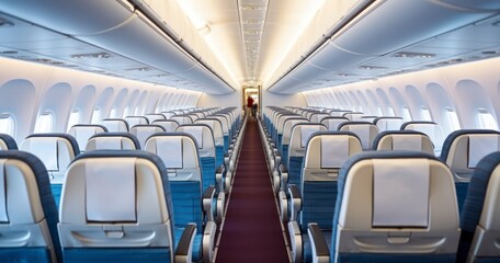 Fototapeta premium The Sleek and Advanced Cabin Interior of Today's Commercial Passenger Plane. Generative AI