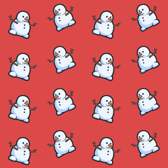 The pattern depicts a cute snowman on a red background. Christmas style