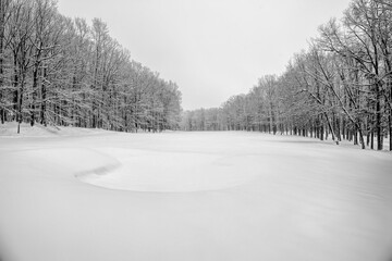 Snow covered fairway in the winter