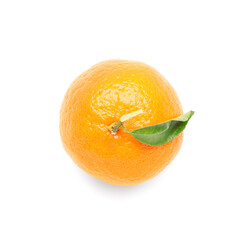 Fresh tangerine with green leaf on white background