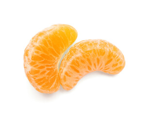 Fresh tangerine segments on white background