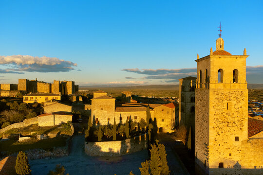 Aerial view of a scenic sunset at medieval village of Trujillo in Extremadura, Spain. High quality photography. 