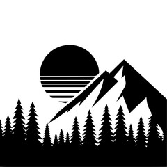 Mountain with tree vector logo concept silhouette, black color