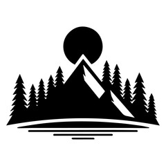 Obraz premium Mountain with tree vector logo concept silhouette, black color