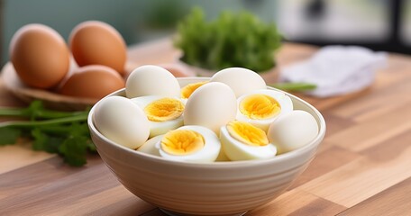 Boiled Eggs Nestled in a Bowl, Ready for Enjoyment. Generative AI