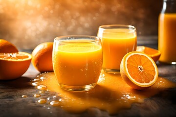 A glass of orange juice and orange