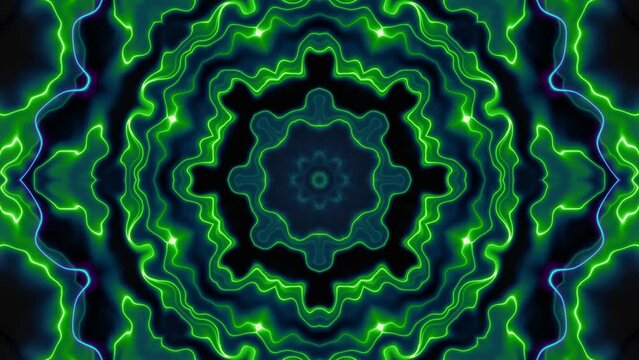 Futuristic psychedelic 4k video kaleidoscope mandala 3d art design new-age pattern. Looping energy Mandala lines.