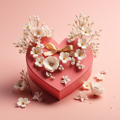 Heart-shaped gift box with flowers for Valentine's Day and romance. 