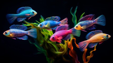 A school of Fairy Wrasses in various color variations, creating a mesmerizing underwater spectacle.