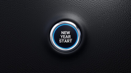 New Year Start push button. New Year Start modern car button with blue shine. Concept of planning, start, career path, business strategy, opportunity and change. 3d illustration