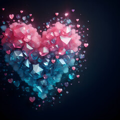 Pink and blue crystal heart. AI generated illustration