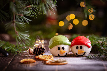Little christmas snowman, festive funny food