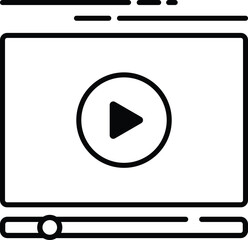 Outline web video player vector icon for isolated on white background