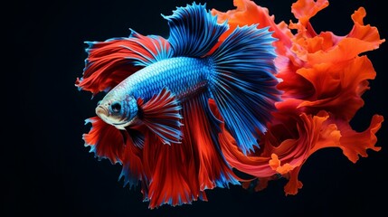 Fototapeta na wymiar A stunning Betta Fish in full ultra HD, its vibrant colors and long flowing fins captured in high resolution