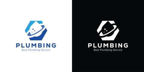 Creative Plumbing Service Logo. Silhouette Water Drop in Bolt Shape. Icon Symbol Vector Design Template. - obrazy, fototapety, plakaty