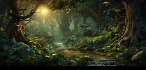 An enchanted forest theme 3D wall texture background