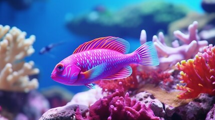 Fototapeta na wymiar A stunning Cirrhilabrus Fairy Wrasse swimming in a vibrant coral reef.