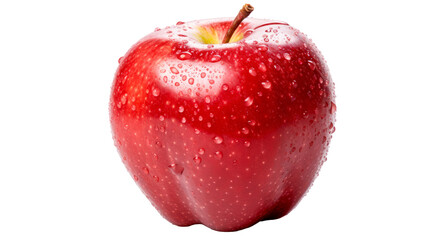 Fresh red apple with water droplets, ideal for design elements, PNG with transparent background.