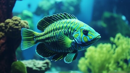 Obraz premium A stunning Green Terror fish (Andinoacara stalsbergi) in its natural habitat, showcasing its vibrant colors and unique markings.
