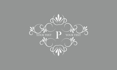 Decorative monogram design with letter P in the center. Luxury logo for sign, restaurant, boutique, cafe, hotel, heraldry, jewelry, fashion