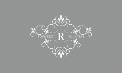 Decorative monogram design with letter R in the center. Luxury logo for sign, restaurant, boutique, cafe, hotel, heraldry, jewelry, fashion
