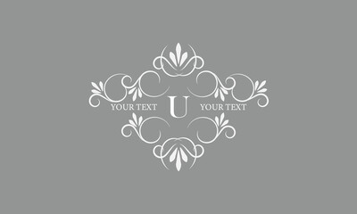 Decorative monogram design with letter U in the center. Luxury logo for sign, restaurant, boutique, cafe, hotel, heraldry, jewelry, fashion