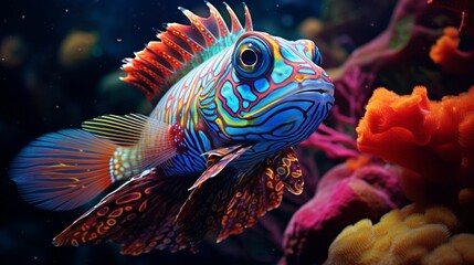 A stunning Mandarin Fish darting among the corals, its vibrant hues shining in