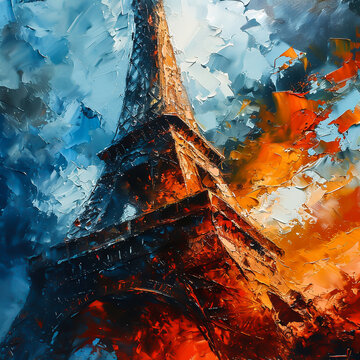Abstract painting of the Eiffel Tower in France Paris