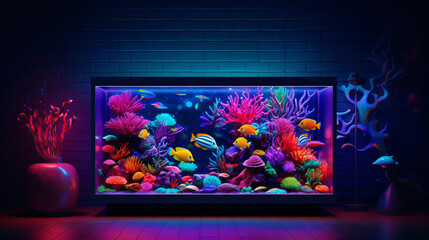3D illustration of a colorful aquarium