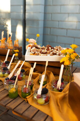 Backyard barbeque party at summer, elegant decoration, luxury catering