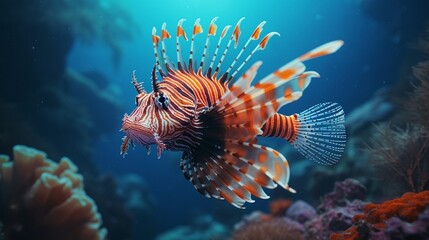 Naklejka na ściany i meble A vibrant Lionfish (Pterois) swimming gracefully in its natural habitat, captured in full ultra HD