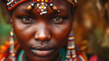 Fototapete Heringsdorf, Deutschland Maasai woman and traditional beaded adornments reflecting her identity.