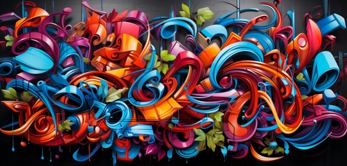 Vibrant, graffiti-style urban art on a realistic 3D wall texture
