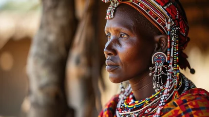 Fototapete Heringsdorf, Deutschland Maasai woman and traditional beaded adornments reflecting her identity.