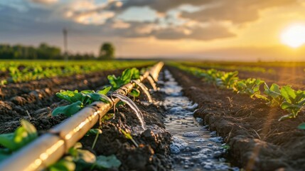 Precision irrigation systems and agricultural practices contributing to the efficient use of water in agriculture. - obrazy, fototapety, plakaty