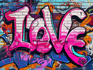 Graffiti on the wall with the words Love, Generative AI