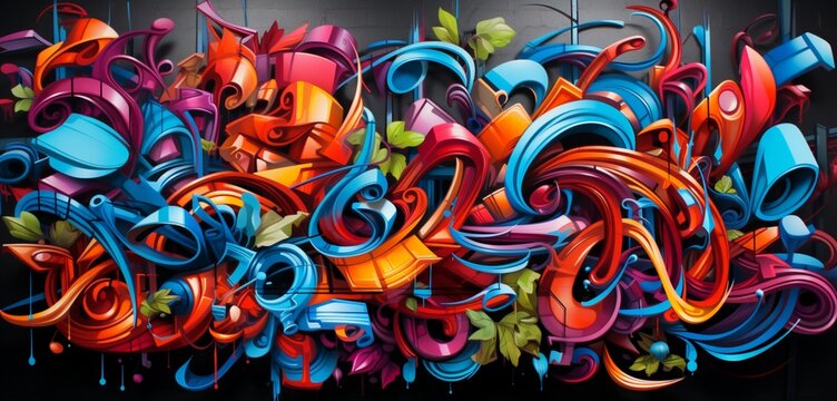 Vibrant, graffiti-style urban art on a realistic 3D wall texture