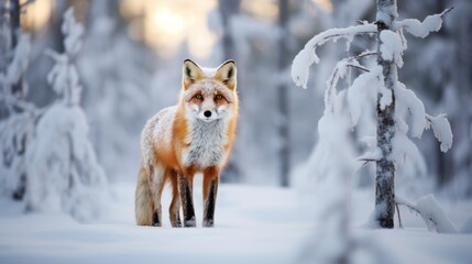 Fototapeta premium Red fox in the winter forest