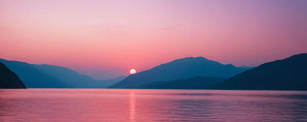 Fototapeta na wymiar Soft gradients of pink and magenta transition into a tranquil blue, capturing the essence of a serene horizon at dawn or dusk. 