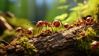 Recreation of a red ants in a trunk tree	