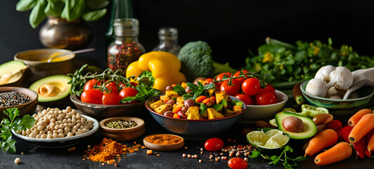 Obraz na płótnie Canvas Healthy delicious vegan food, vegan life, vegetarian food, healthy habbits, artificial intelligence